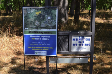 Information for dog owners with map to the off-leash area – to make reservations in the park call (503) 653-8100 Information for dog owners with map to the off-leash area – to make reservations in the park call (503) 653-8100